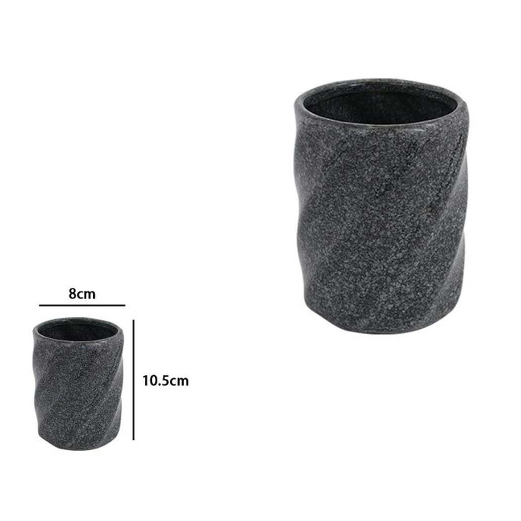 Trade Shop - Bicchiere Porta Spazzolini In Ceramica Rigato Marmo Nero Accessori Arredo Bagno 87795         