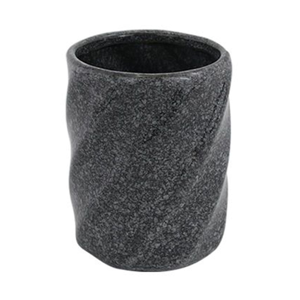 Trade Shop - Bicchiere Porta Spazzolini In Ceramica Rigato Marmo Nero Accessori Arredo Bagno 87795         