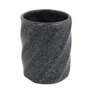 Trade Shop - Bicchiere Porta Spazzolini In Ceramica Rigato Marmo Nero Accessori Arredo Bagno 87795         