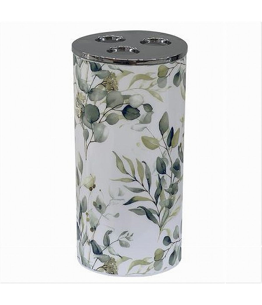 Bicchiere Porta Spazzolino 3 Fori Fiori Foglie Accessorio Arredo Da Bagno 87055         
