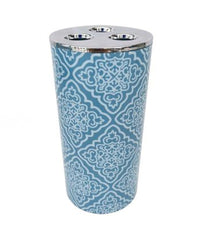 Bicchiere Porta Spazzolino A 3 Fori Accessorio Bagno Celeste Con Maioliche 87027         