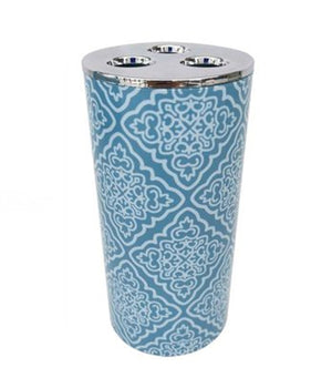 Bicchiere Porta Spazzolino A 3 Fori Accessorio Bagno Celeste Con Maioliche 87027         