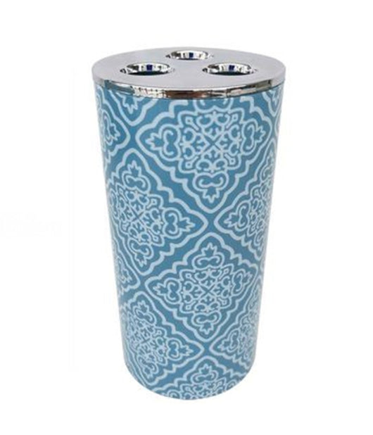 Bicchiere Porta Spazzolino A 3 Fori Accessorio Bagno Celeste Con Maioliche 87027         