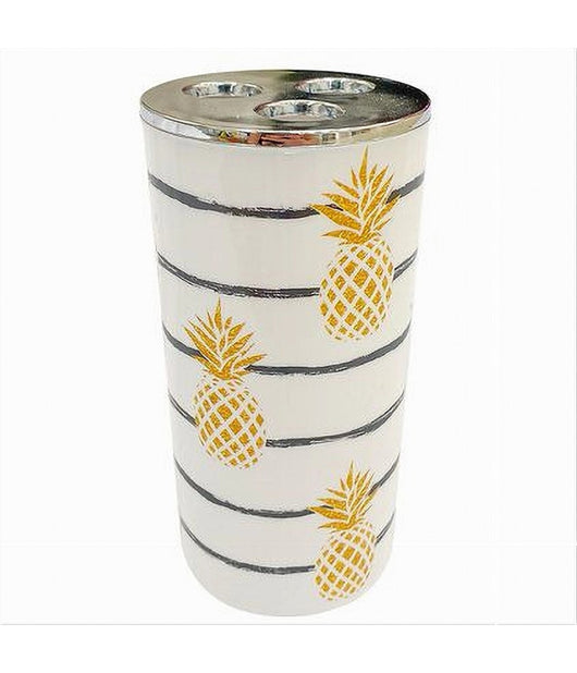 Bicchiere Porta Spazzolino A 3 Fori Con Ananas Accessorio Arredo Da Bagno 69759         