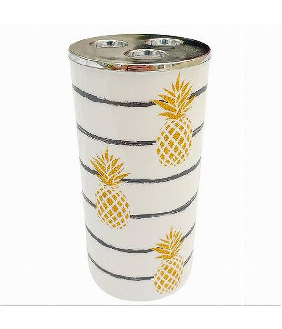 Bicchiere Porta Spazzolino A 3 Fori Con Ananas Accessorio Arredo Da Bagno 69759         