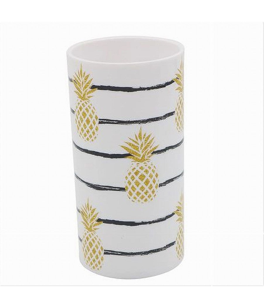 Bicchiere Porta Spazzolino Bianco Con Ananas In Plastica Accessorio Bagno 69758         