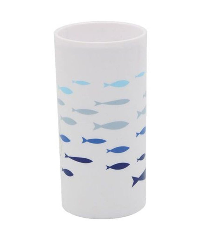 Bicchiere Porta Spazzolino Bianco In Plastica Accessorio Bagno Pesciolini 69881         