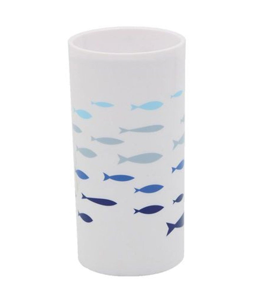 Bicchiere Porta Spazzolino Bianco In Plastica Accessorio Bagno Pesciolini 69881         