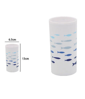 Bicchiere Porta Spazzolino Bianco In Plastica Accessorio Bagno Pesciolini 69881         