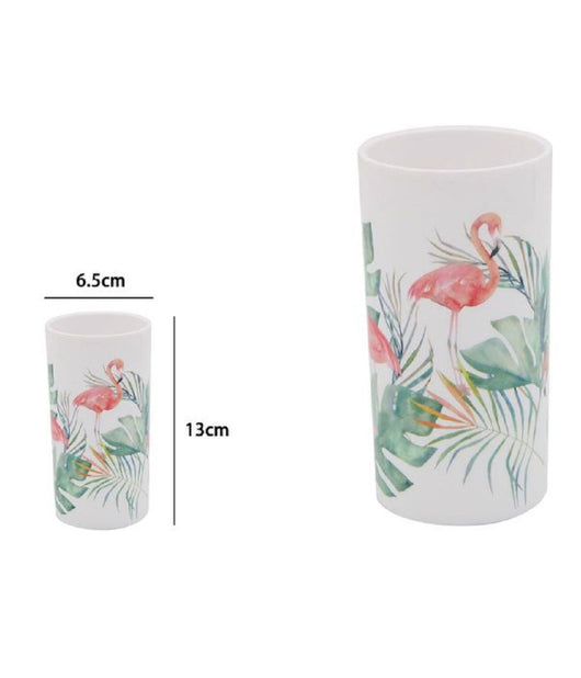 Bicchiere Porta Spazzolino Con Fenicotteri In Plastica Accessorio Bagno 69964         