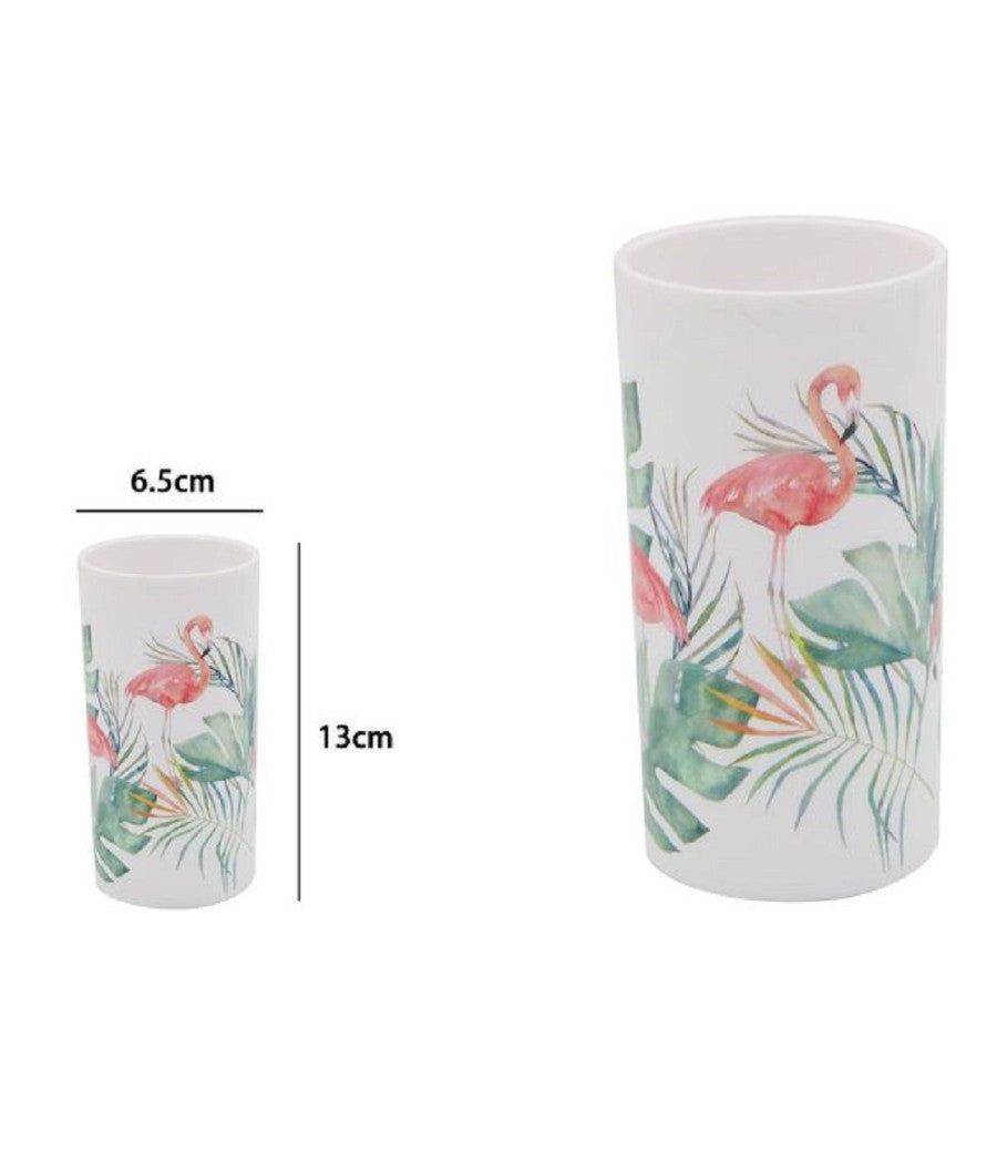 Bicchiere Porta Spazzolino Con Fenicotteri In Plastica Accessorio Bagno 69964         