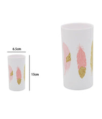 Bicchiere Porta Spazzolino Con Piume Bianco In Plastica Accessorio Bagno 69799         