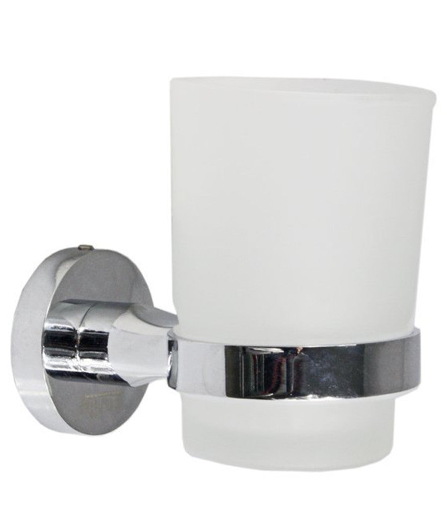 Bicchiere Porta Spazzolino Da Muro In Acciaio E Vetro Fissaggio Con Viti Arredo         