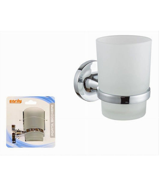 Bicchiere Porta Spazzolino Da Muro In Acciaio Vetro Satinato Arredo Bagno 79804         