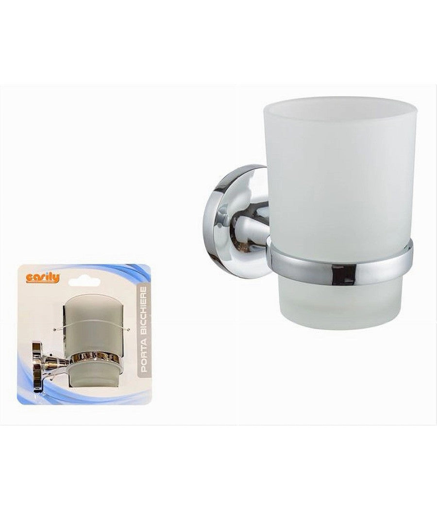 Bicchiere Porta Spazzolino Da Muro In Acciaio Vetro Satinato Arredo Bagno 79804         