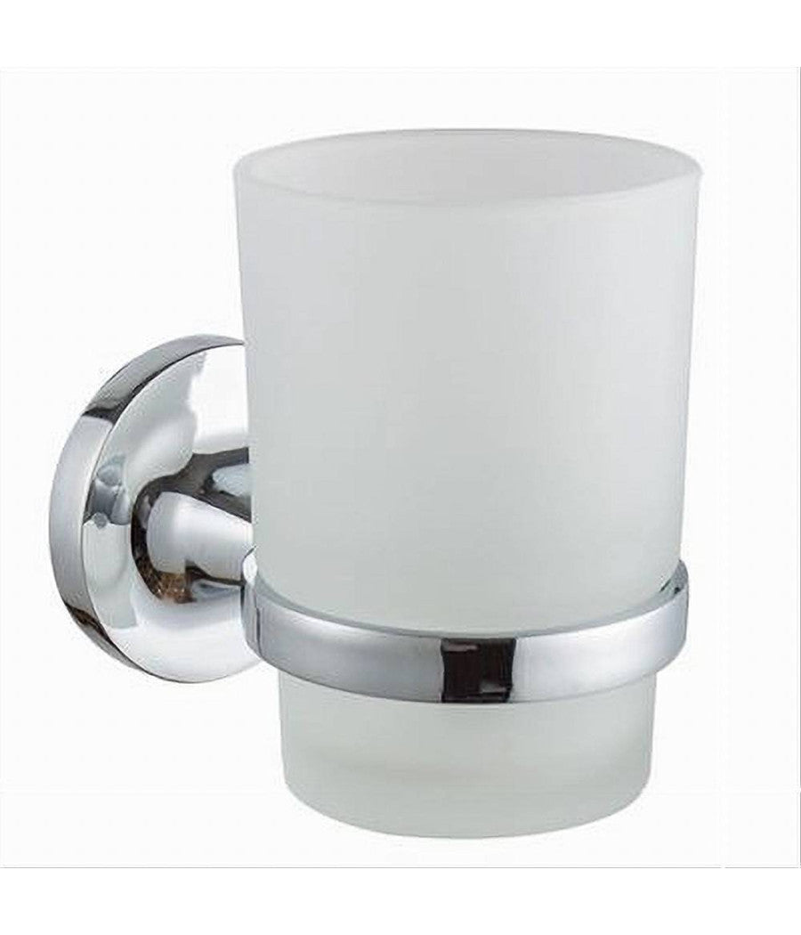 Bicchiere Porta Spazzolino Da Muro In Acciaio Vetro Satinato Arredo Bagno 79804         