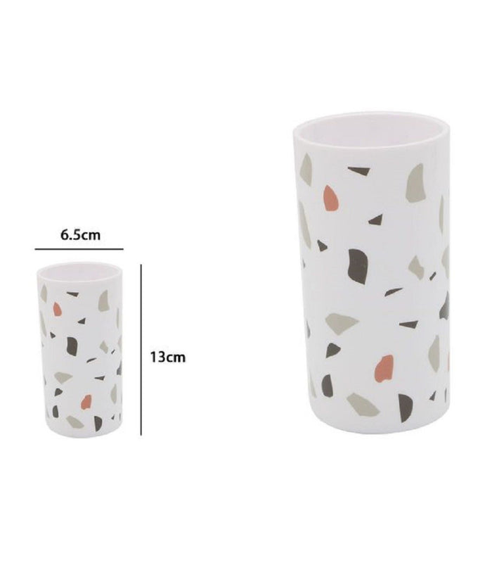 Bicchiere Porta Spazzolino Graniglia Bianco Multicolore Plastica 13x6.5cm 69840         