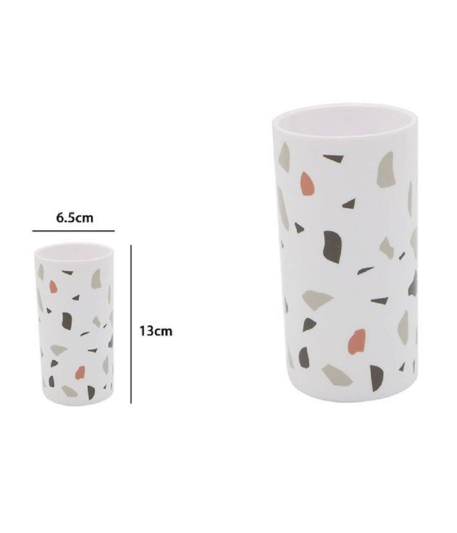 Bicchiere Porta Spazzolino Graniglia Bianco Multicolore Plastica 13x6.5cm 69840         