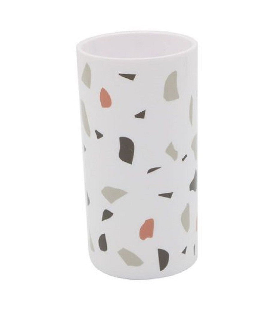 Bicchiere Porta Spazzolino Graniglia Bianco Multicolore Plastica 13x6.5cm 69840         