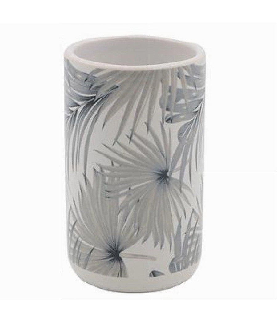 Bicchiere Porta Spazzolino Stampa Tropicale Accessorio Bagno 6.8 X 10.8 Cm 87064         