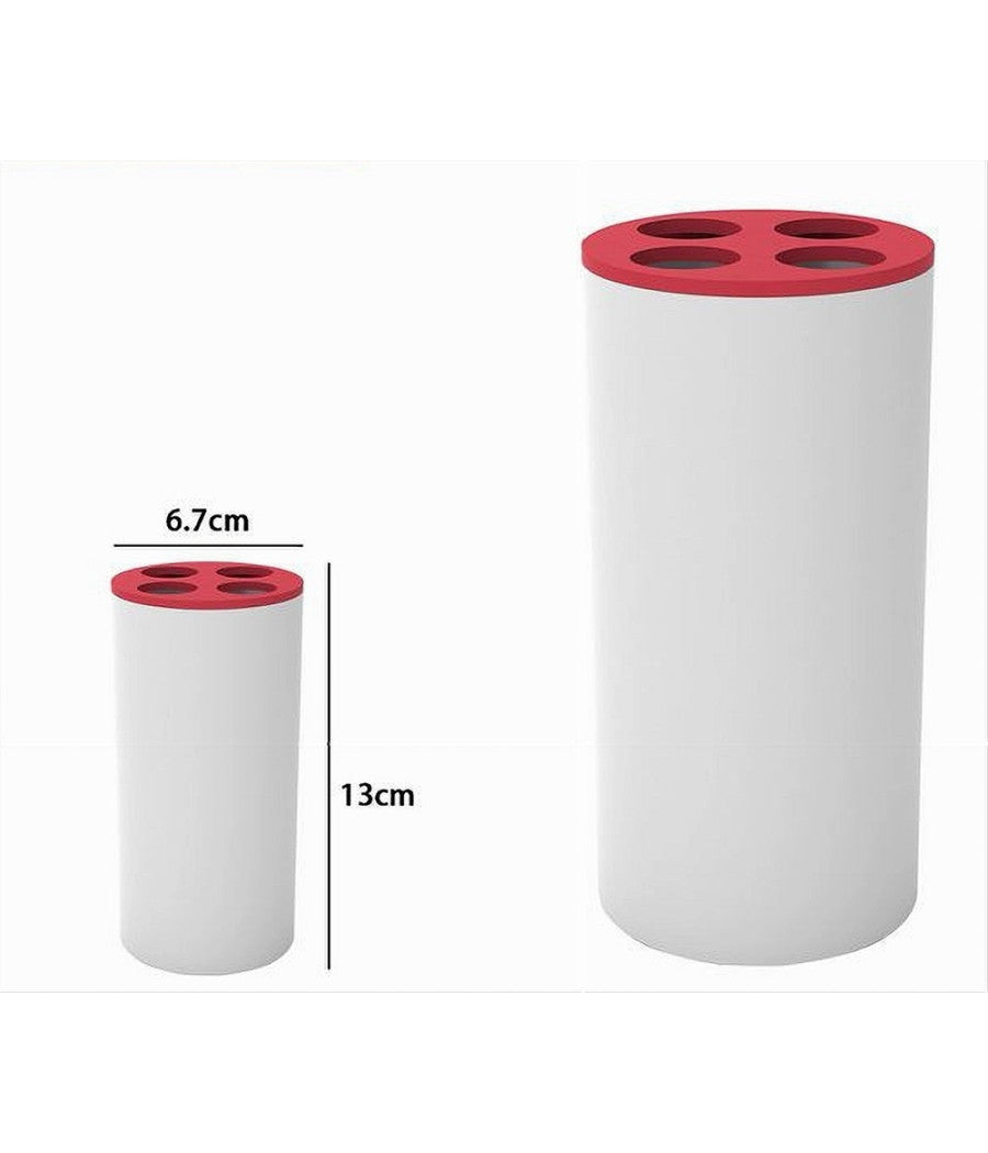 Bicchiere Portaspazzolini 4 Fori Bianco Rosso In Plastica Accessorio Bagno 69938         
