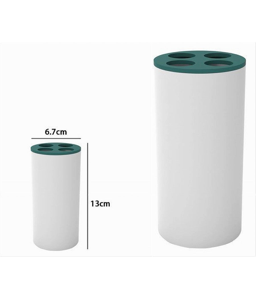 Bicchiere Portaspazzolini 4 Fori Bianco Verde In Plastica Accessorio Bagno 69979         