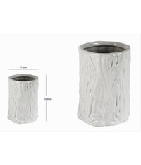 Bicchiere Portaspazzolini Dentifricio Bagno Ceramica Bianca Effetto Tronco 10331         