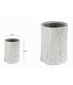 Bicchiere Portaspazzolini Dentifricio Bagno Ceramica Bianca Effetto Tronco 10331         