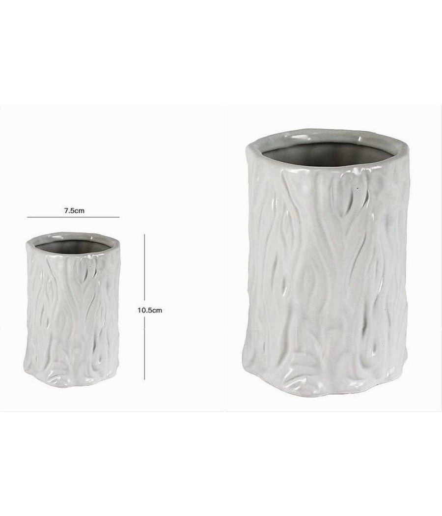 Bicchiere Portaspazzolini Dentifricio Bagno Ceramica Bianca Effetto Tronco 10331         