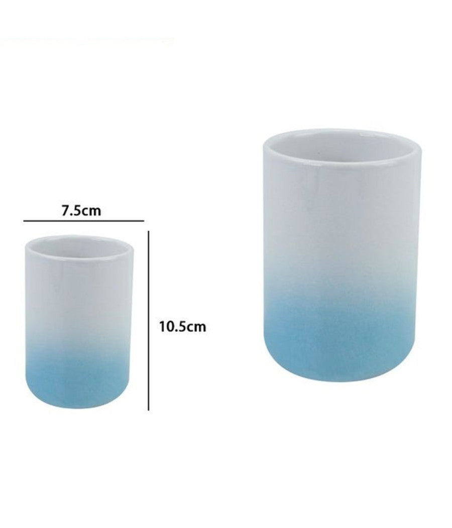 Bicchiere Portaspazzolini Dentifricio Bianco Azzurro Arredo Bagno Accessori 59911         