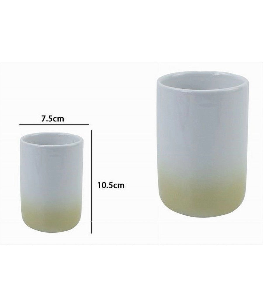 Bicchiere Portaspazzolini Dentifricio Bianco Giallo Arredo Bagno Accessori 59903         