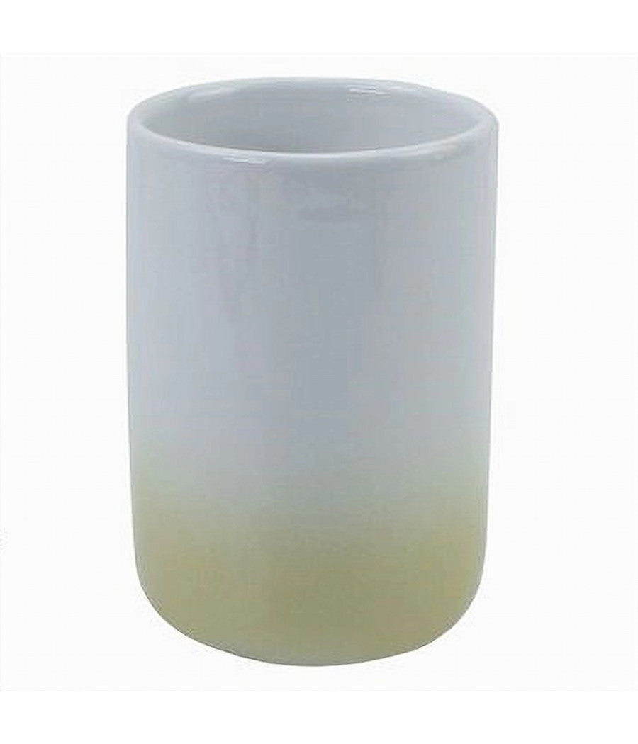 Bicchiere Portaspazzolini Dentifricio Bianco Giallo Arredo Bagno Accessori 59903         