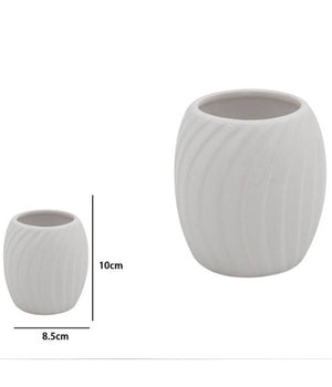 Bicchiere Portaspazzolini In Ceramica Rigata Bianca Accessori Arredo Bagno 79958         
