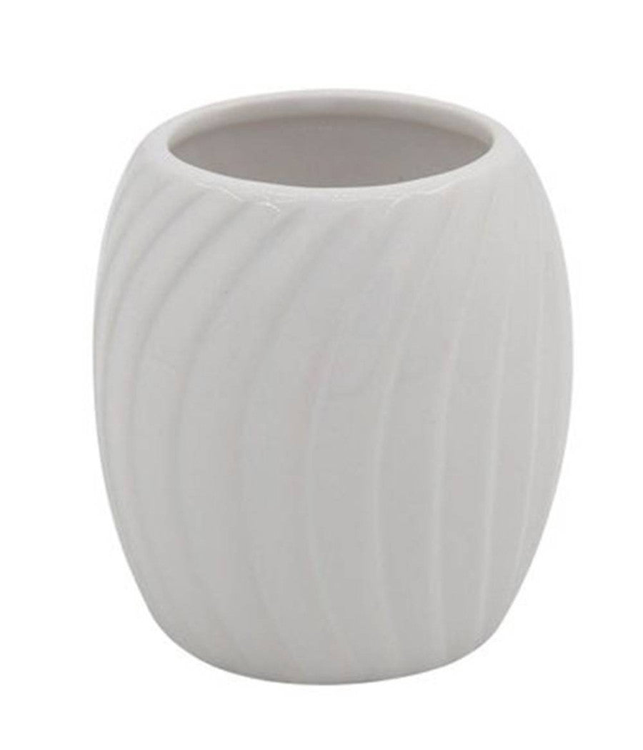 Bicchiere Portaspazzolini In Ceramica Rigata Bianca Accessori Arredo Bagno 79958         
