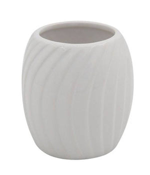 Bicchiere Portaspazzolini In Ceramica Rigata Bianca Accessori Arredo Bagno 79958         