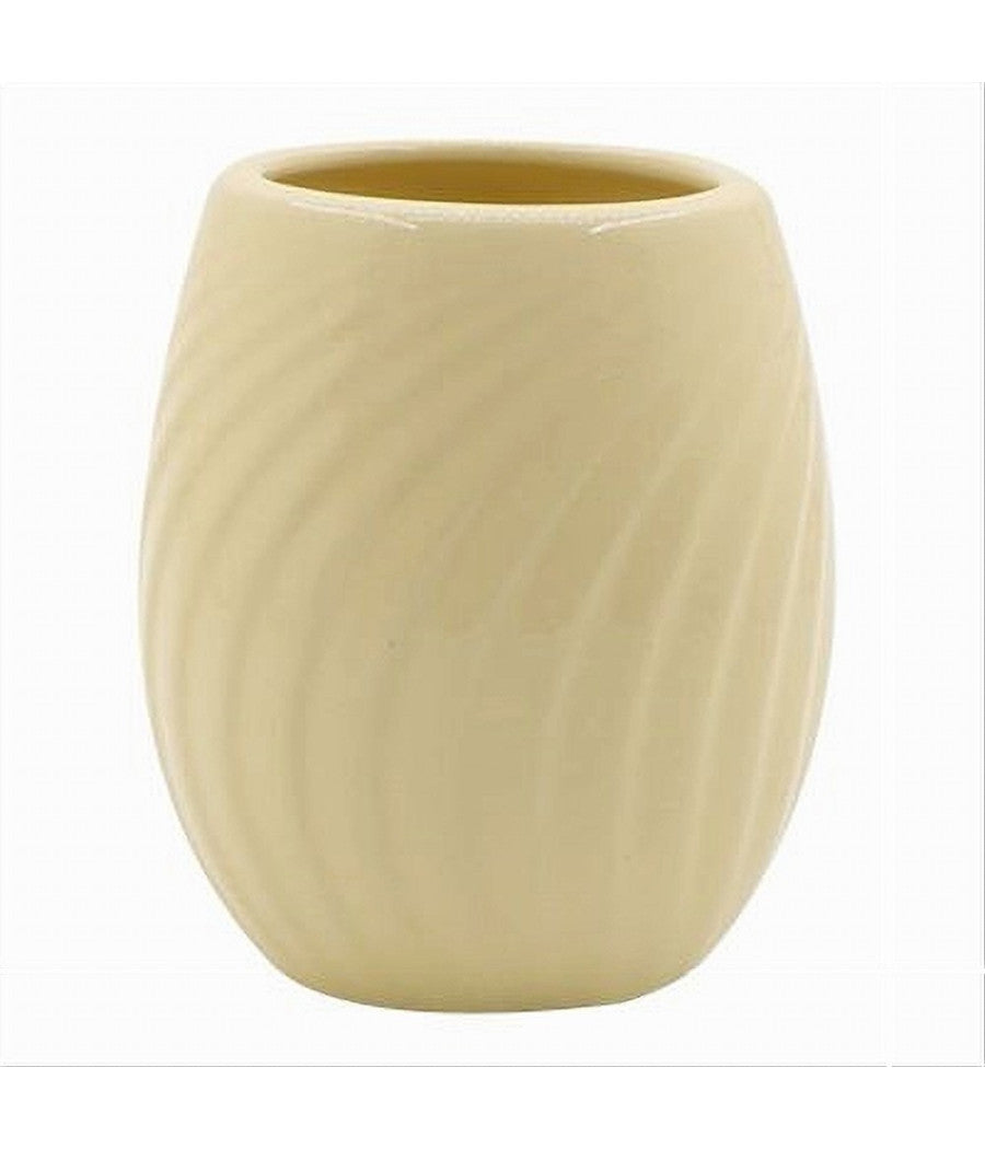 Bicchiere Portaspazzolini In Ceramica Rigata Gialla Accessori Arredo Bagno 79961         