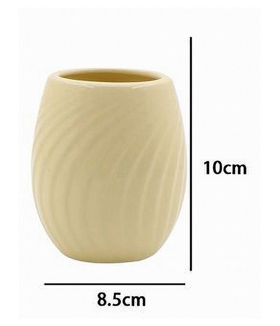 Bicchiere Portaspazzolini In Ceramica Rigata Gialla Accessori Arredo Bagno 79961         