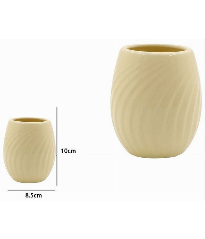 Bicchiere Portaspazzolini In Ceramica Rigata Gialla Accessori Arredo Bagno 79961         