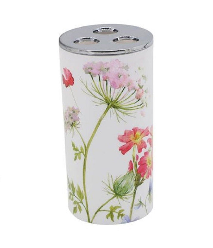 Bicchiere Portaspazzolino 3 Fori Bianco In Plastica Accessorio Bagno Fiori 69924         