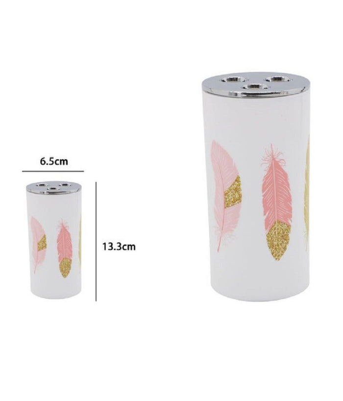Bicchiere Portaspazzolino 3 Fori Bianco Piume In Plastica Accessorio Bagno 69800         