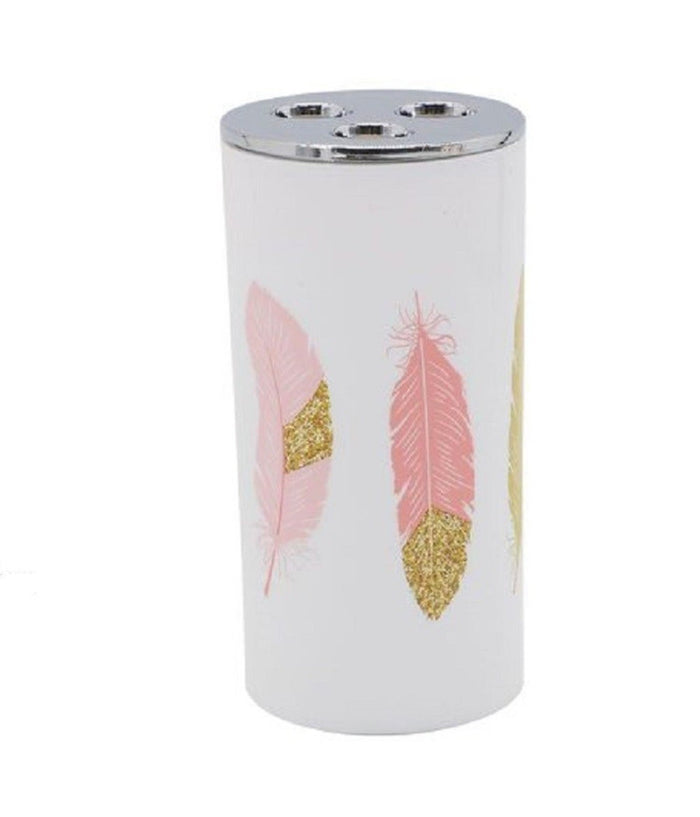 Bicchiere Portaspazzolino 3 Fori Bianco Piume In Plastica Accessorio Bagno 69800         