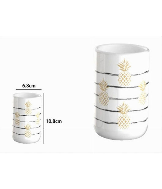 Bicchiere Portaspazzolino Ananas Bianco Accessorio Arredo Bagno 6.8x10.8cm 69753         