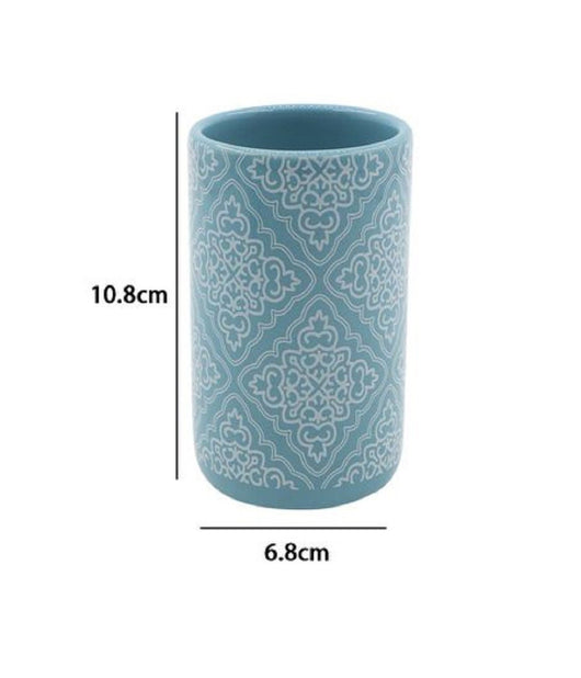 Bicchiere Portaspazzolino Azzurro Con Maioliche Accessori Bagno 6.8x10.8cm 87022         