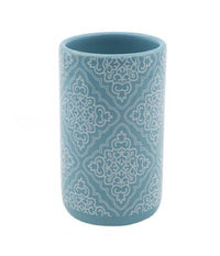 Bicchiere Portaspazzolino Azzurro Con Maioliche Accessori Bagno 6.8x10.8cm 87022         