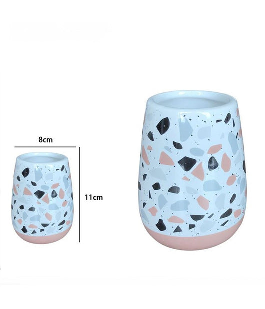 Bicchiere Portaspazzolino Bagno Graniglia Bianco Multicolore Con Base Rosa 59876         