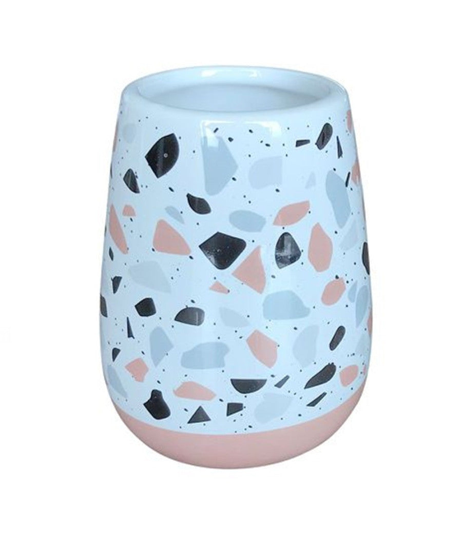 Bicchiere Portaspazzolino Bagno Graniglia Bianco Multicolore Con Base Rosa 59876         