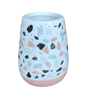 Bicchiere Portaspazzolino Bagno Graniglia Bianco Multicolore Con Base Rosa 59876         