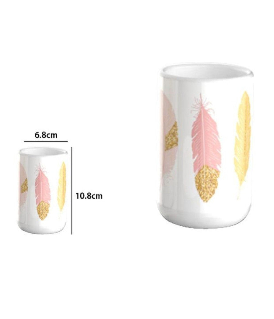 Bicchiere Portaspazzolino Piume Bianco Accessori Arredo Bagno 6.8x10.8cm 69794         