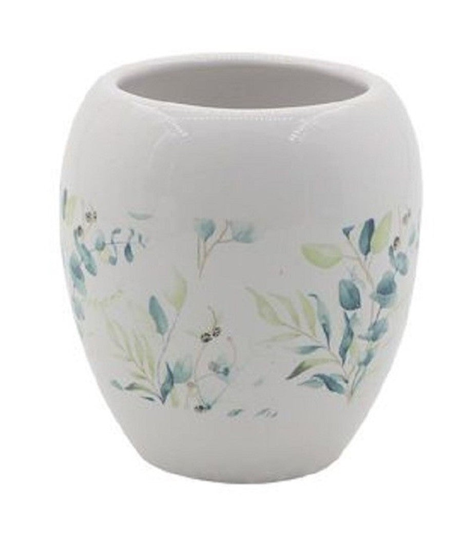 Bicchiere Portaspazzolino Spazzolini Decorato Fiori Foglie Accessori Bagno 87050         