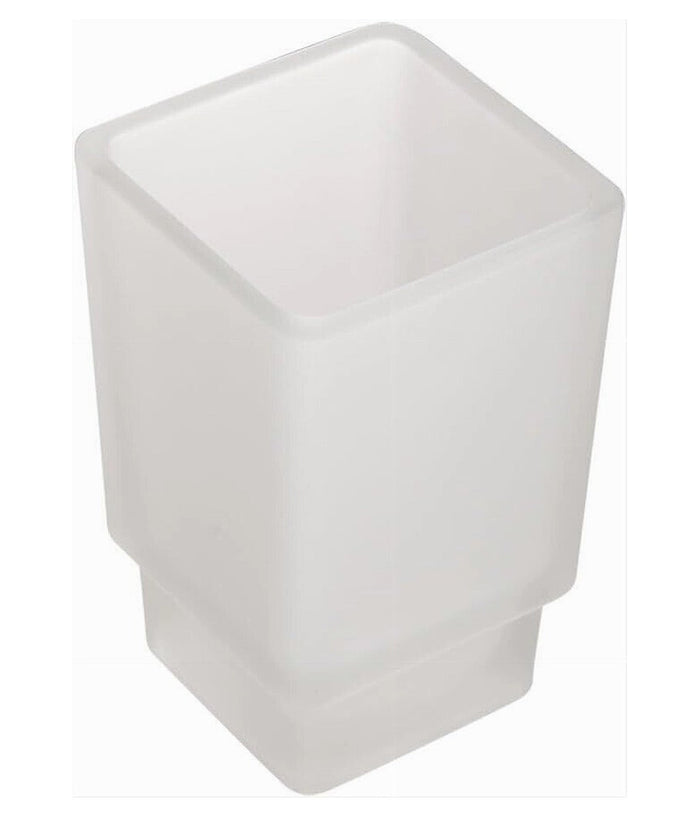Bicchiere Ricambio Porta Spazzolino In Vetro Cubo Satinato Bagno Accessori 87263         